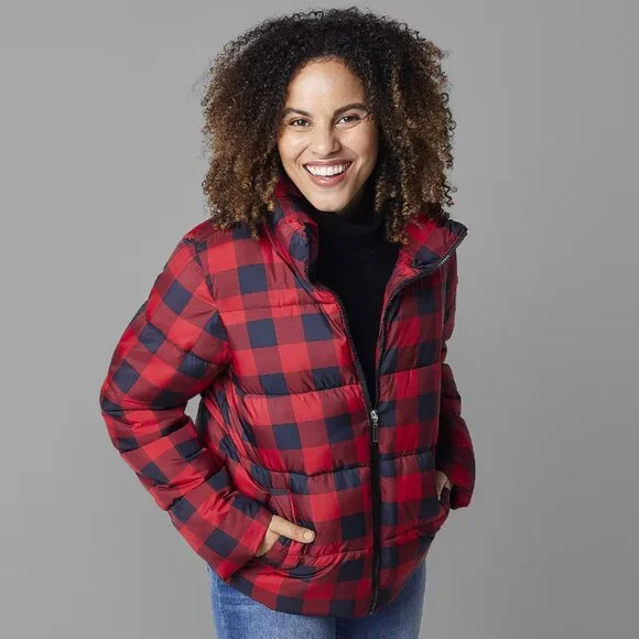 St. John's Bay Womens Red & Black Buffalo Check Heavyweight Puffer Jacket, XXL - Picture 1 of 5